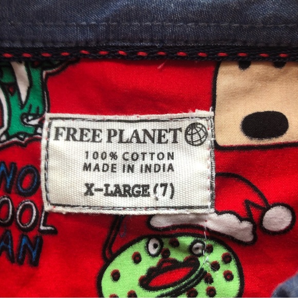 Free Planet Little Boys Size 7 (XL) Red Christmas Shirt Long Sleeves Button-Up - Picture 3 of 14